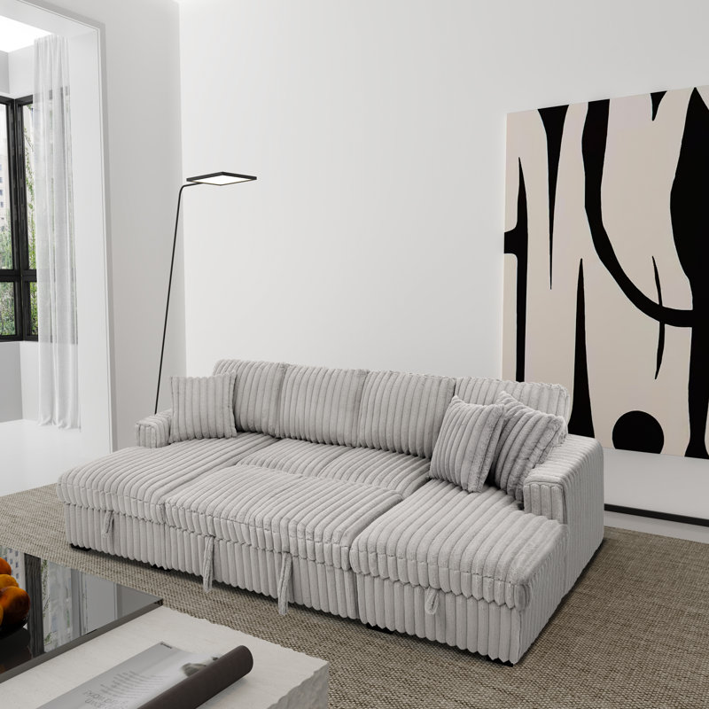 Hokku Designs U Shaped Sleeper Sofa 2 in 1 Pull Out Bed Sectional Sleeper Sofa Grey